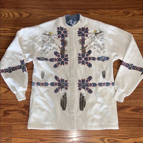 Art Unlimited Jackets & Blazers - Vintage 90s Native American Unlimited Sportswear All Over Sweatshirt W/ Pockets